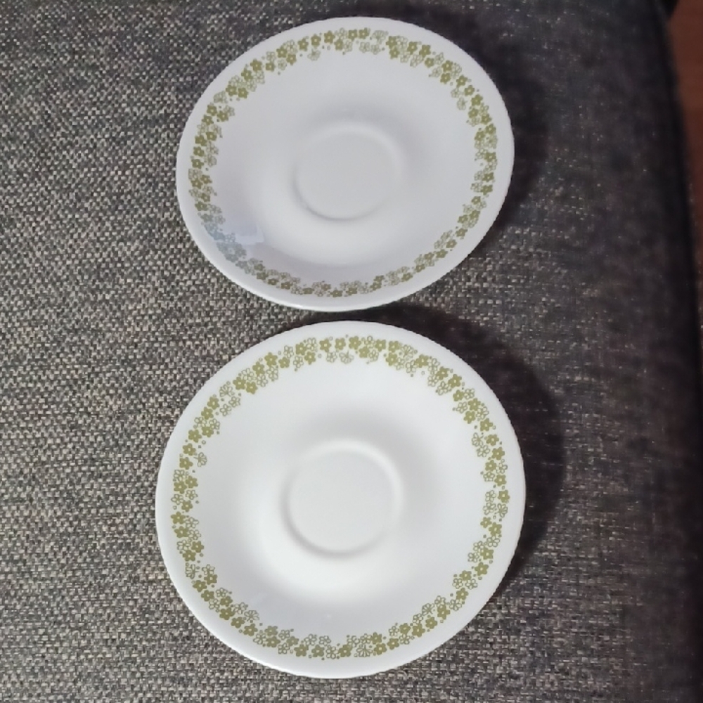 Vintage Corelle Spring Blossom Green Crazy Daisies Dessert Plates 6.5" Set Of 2